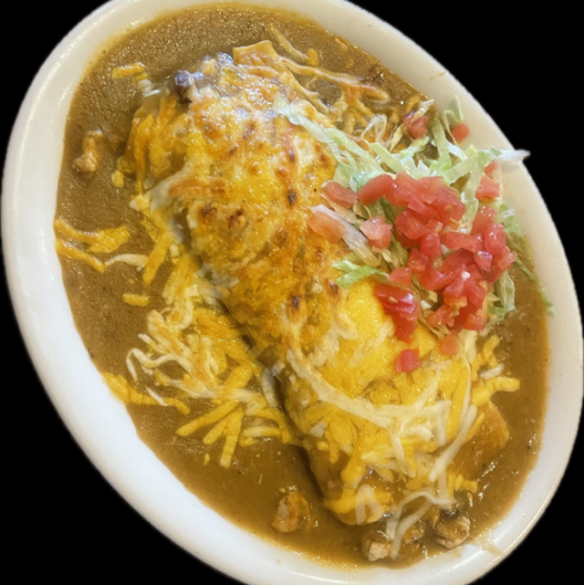 Egg. Potato, Chorizo Burrito Smothered.