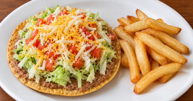 Kids Bean Tostada & French Fries.