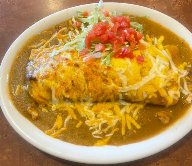 Chili Relleno/bean Burrito Smothered.